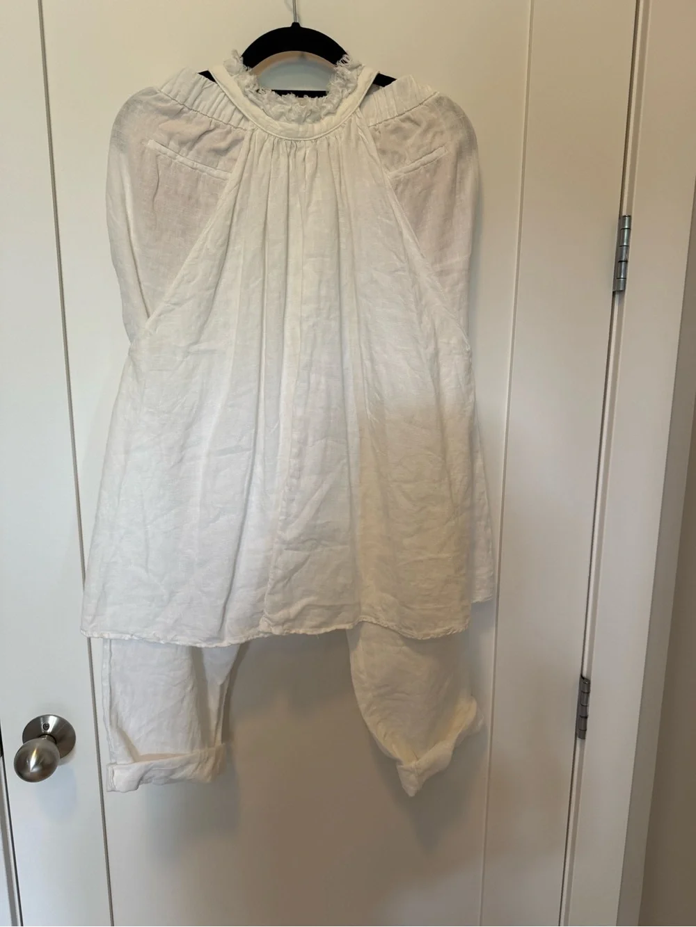 Zara FRAYED LINEN TOP & LINEN PANTS SET SZ M
